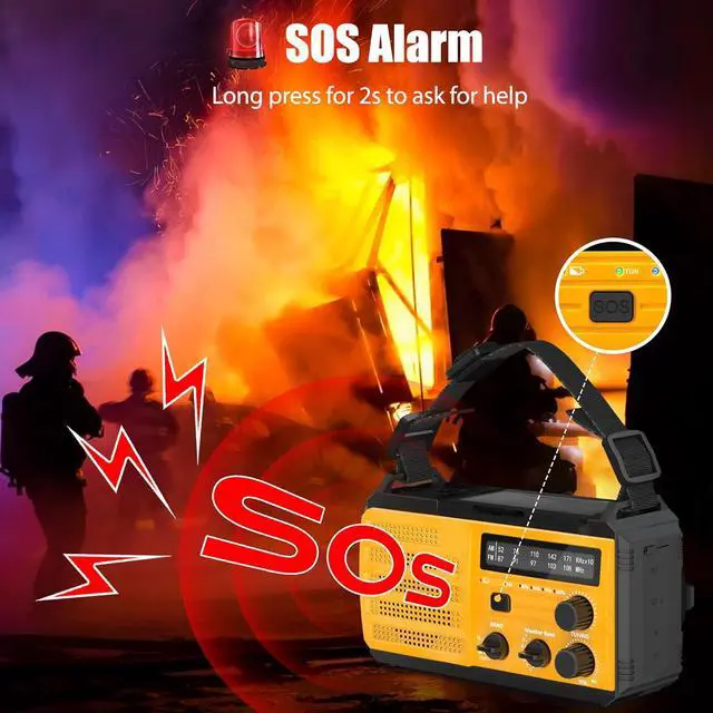 Alt view image 6 of 7 - 8000mAh Emergency Weather Radio - Emergency Crank Radio with 3-Mode Flashlight, Solar Charging, Hand Crank, Battery Operated and SOS Alarm for Emergency, Camping, Storm