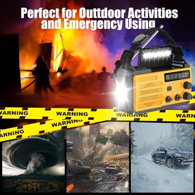 Alt view image 7 of 7 - 8000mAh Emergency Weather Radio - Emergency Crank Radio with 3-Mode Flashlight, Solar Charging, Hand Crank, Battery Operated and SOS Alarm for Emergency, Camping, Storm