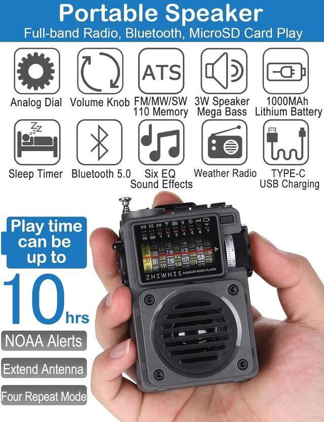 Alt view image 2 of 7 - Shortwave Radio with Bluetooth, Portable Radio with Sleep Timer, Weather AM FM Shortwave Radios with Best Sound, Retro Analog Tuner with Preset, Rechargeable MP3 Player Support MicroSD Card