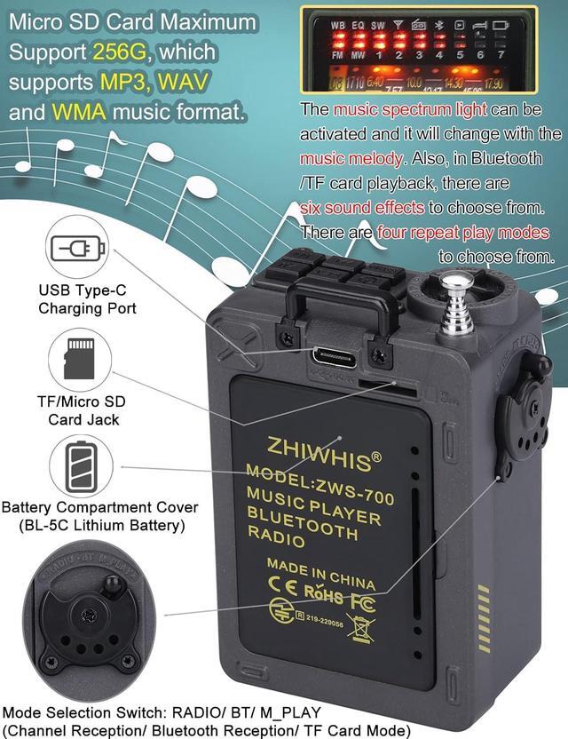 Alt view image 4 of 7 - Shortwave Radio with Bluetooth, Portable Radio with Sleep Timer, Weather AM FM Shortwave Radios with Best Sound, Retro Analog Tuner with Preset, Rechargeable MP3 Player Support MicroSD Card