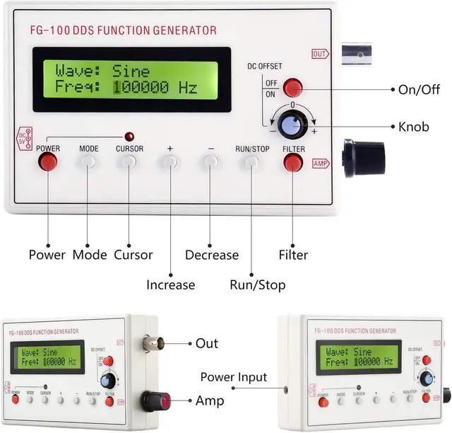 Alt view image 5 of 7 - 1HZ-500KHZ DDS Functional Signal Generator, Seesii DDS Function Low Frequency Signal Generator Sine/Triangle/Square/Sawtooth Waveform