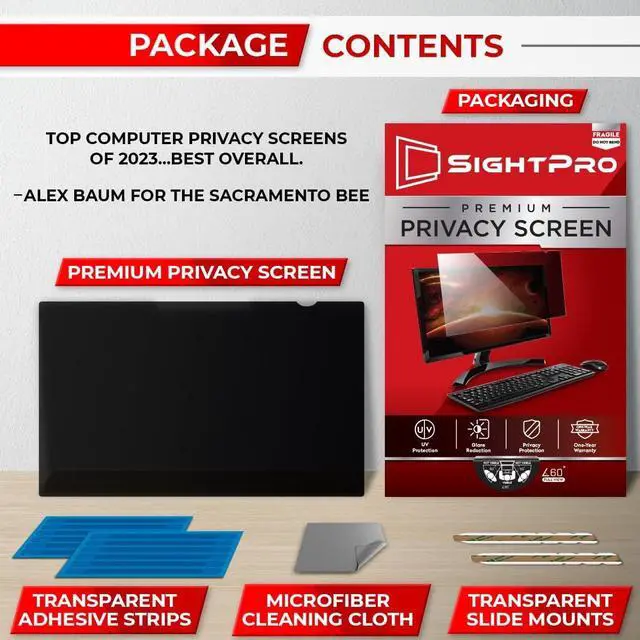 Alt view image 4 of 7 - 23 Inch 16:9 Computer Privacy Screen Filter for Monitor - Privacy Shield and Anti-Glare Protector