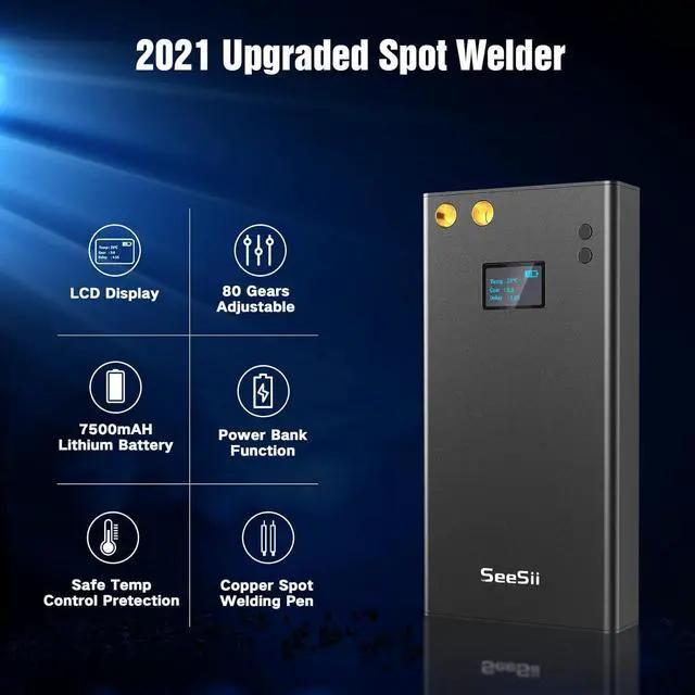 Alt view image 2 of 7 - Portable Spot Welder with LCD Screen, Seesii 80 Gears Adjustable Mini DIY Battery Spot Welder for Battery Plate Welding, Built-in 7500ma-h Battery, Nickel Strip & USB Charging Cable