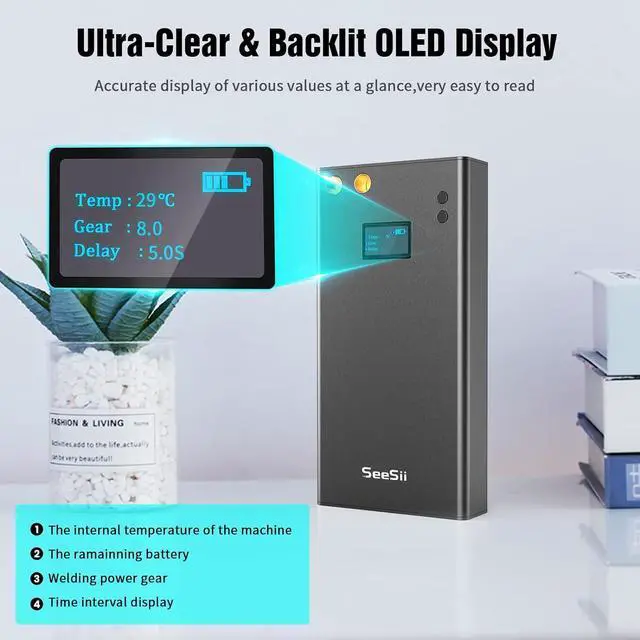 Alt view image 5 of 7 - Portable Spot Welder with LCD Screen, Seesii 80 Gears Adjustable Mini DIY Battery Spot Welder for Battery Plate Welding, Built-in 7500ma-h Battery, Nickel Strip & USB Charging Cable
