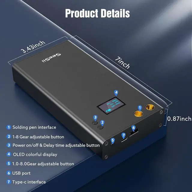 Alt view image 7 of 7 - Portable Spot Welder with LCD Screen, Seesii 80 Gears Adjustable Mini DIY Battery Spot Welder for Battery Plate Welding, Built-in 7500ma-h Battery, Nickel Strip & USB Charging Cable