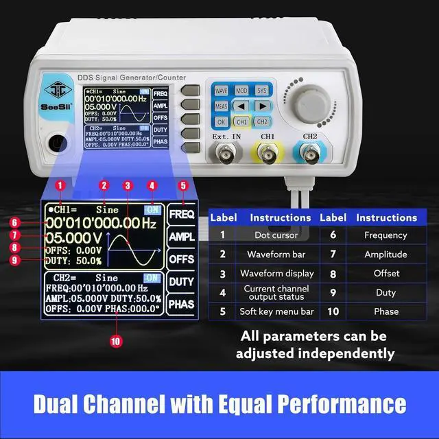 Alt view image 2 of 7 - Professional Upgraded DDS Signal Generator Counter,60MHz LCD Display High Precision 200MSa/s Dual-Channel Arbitray Waveform Function Generator Frequency Meter