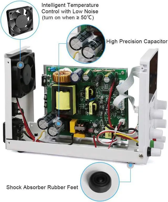Alt view image 5 of 6 - DC Power Supply Variable, 30V 10A Adjustable Switching Regulated DC Bench Power Supply with High Precision 4-Digits LED Display, 5V/2A USB Interface, Coarse and Fine Adjustments (Black)