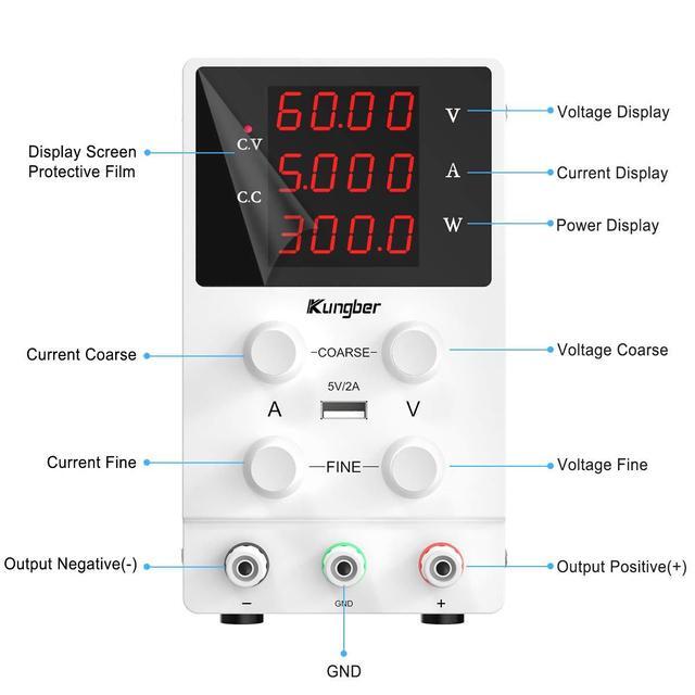 60V 5A Adjustable DC Power Supply With Digital Display - Bench Power Source For Labs & DIY