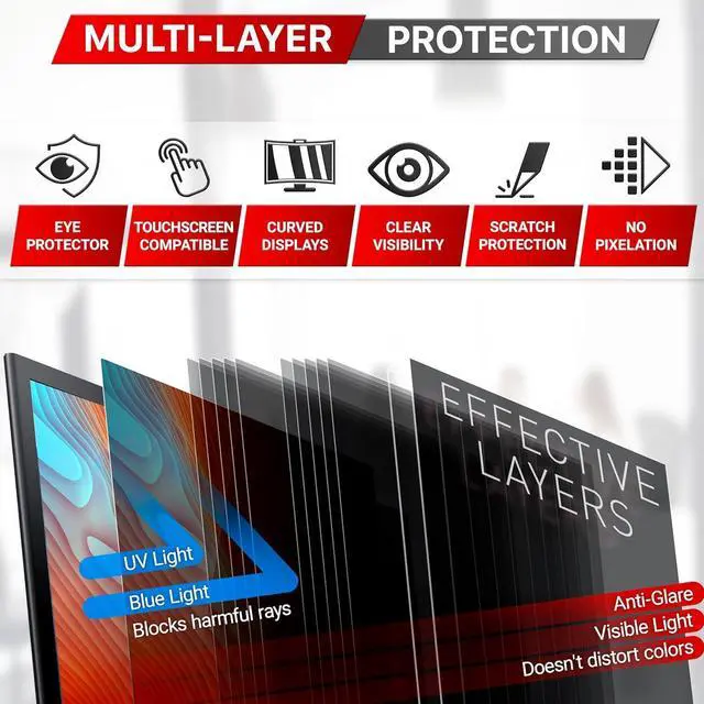 Alt view image 7 of 7 - 28 Inch Computer Privacy Screen Filter for 16:9 Widescreen Computer Monitor and Laptop - Anti-Glare - Anti-Scratch Protector Film - Data Confidentiality Shield