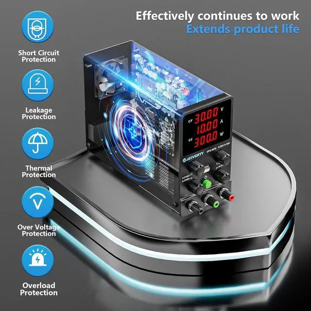 Alt view image 2 of 6 - DC Power Supply Variable, 0-30V 0-10A Adjustable Switching DC Regulated Bench Power Supply with High Precision 4-Digit LED Display, 5V/2A USB Port, Coarse and Fine Adjustment