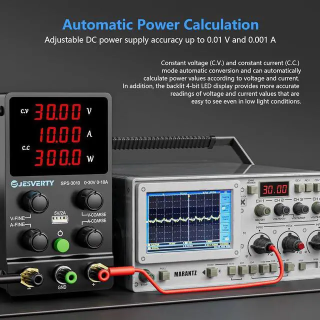 Alt view image 5 of 6 - DC Power Supply Variable, 0-30V 0-10A Adjustable Switching DC Regulated Bench Power Supply with High Precision 4-Digit LED Display, 5V/2A USB Port, Coarse and Fine Adjustment