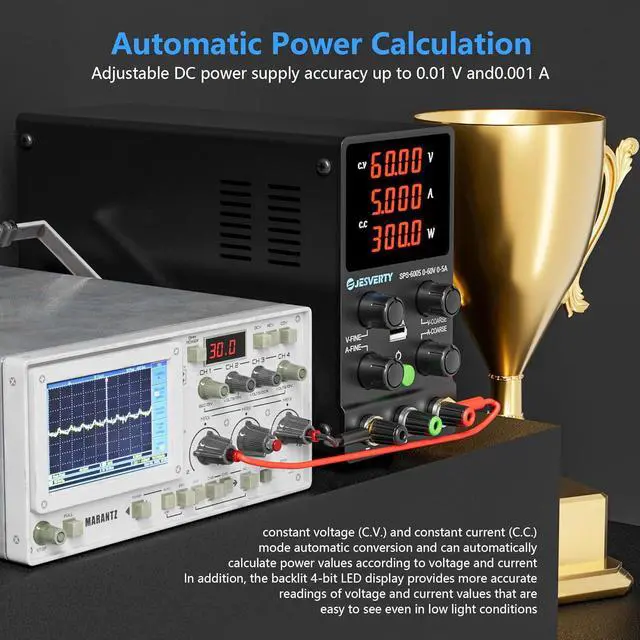 Alt view image 4 of 6 - DC Power Supply Variable, 0-60V 0-5A Adjustable Switching DC Regulated Bench Power Supply with High Precision 4-Digit LED Display, 5V/2A USB Port, Coarse and Fine Adjustment