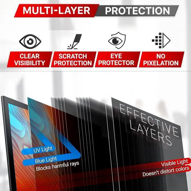 Alt view image 7 of 7 - 24 Inch Computer Privacy Screen Filter for 16:10 Widescreen Computer Monitor and Laptop - Anti-Glare - Anti-Scratch Protector Film - Data Confidentiality Shield