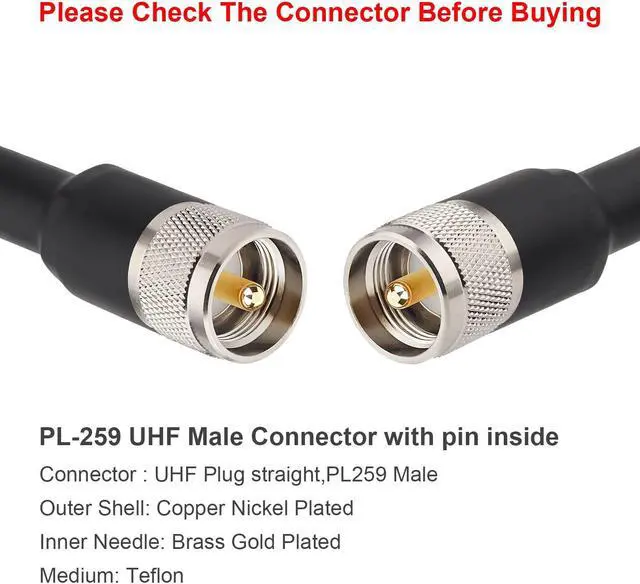Alt view image 2 of 5 - CB Coax Cable 50ft, KMR 400 UHF Coaxial Cable PL-259 UHF Male Coax Jumper Low Loss 50 ohm Cable for AIS Antenna, VHF Marine Antenna, HAM & CB Radio, Antenna Analyzer, Dummy Load, SWR Meter