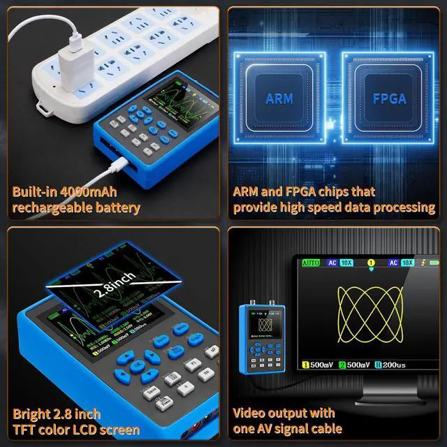 Alt view image 4 of 7 - LCD Handheld Digital Oscilloscope Kit - 2 Channel 2.8"TFT Mini Automotive Oscilloscope Bandwidth 120Mhz Digital Oscilloscopes Portable 500MS/s Sampling Rate, Vertical Sensitivity 10mV/div~10V/div