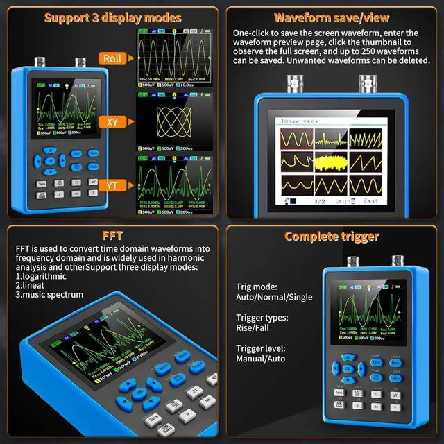 Alt view image 5 of 7 - LCD Handheld Digital Oscilloscope Kit - 2 Channel 2.8"TFT Mini Automotive Oscilloscope Bandwidth 120Mhz Digital Oscilloscopes Portable 500MS/s Sampling Rate, Vertical Sensitivity 10mV/div~10V/div