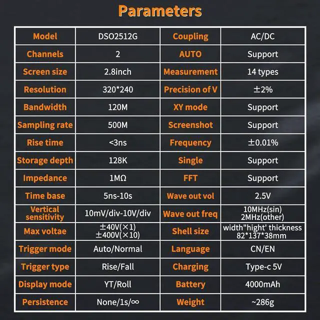 Alt view image 6 of 7 - LCD Handheld Digital Oscilloscope Kit - 2 Channel 2.8"TFT Mini Automotive Oscilloscope Bandwidth 120Mhz Digital Oscilloscopes Portable 500MS/s Sampling Rate, Vertical Sensitivity 10mV/div~10V/div