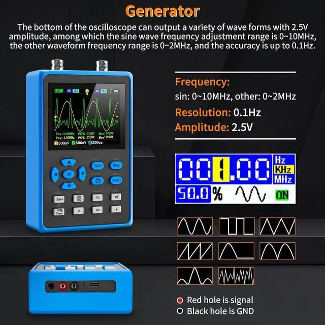 Alt view image 3 of 7 - LCD Handheld Digital Oscilloscope Kit - 2 Channel 2.8"TFT Mini Automotive Oscilloscope Bandwidth 120Mhz Digital Oscilloscopes Portable 500MS/s Sampling Rate, Vertical Sensitivity 10mV/div~10V/div