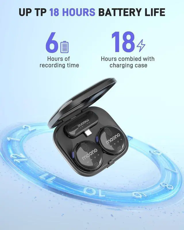 Alt view image 5 of 7 - MAONO Wireless Lavalier Microphone for iPhone 15 & Android, USB C Wireless Lapel Mic with Noise Reduction, Real-time Monitor, Mic Gain, for TikTok, Youtube, Vlogging, Live Streaming & Interview