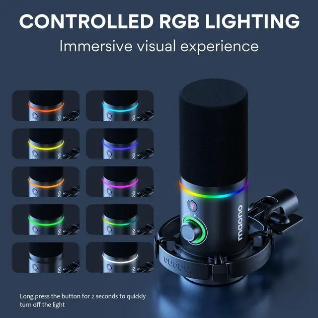 Alt view image 3 of 7 - MAONO XLR/USB Dynamic Microphone, RGB Podcast Mic with Software for Streaming, Gaming, Recording, Voice-Over, Metal Microphone with Mute, Headphone Jack, Gain Knob & Volume Control