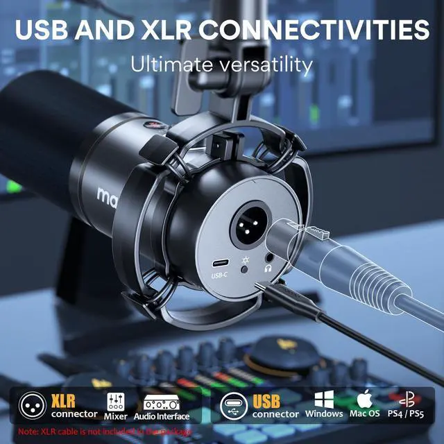 Alt view image 6 of 7 - MAONO XLR/USB Dynamic Microphone, RGB Podcast Mic with Software for Streaming, Gaming, Recording, Voice-Over, Metal Microphone with Mute, Headphone Jack, Gain Knob & Volume Control