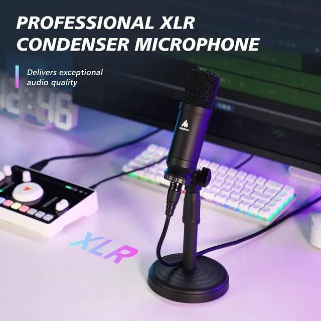 Alt view image 2 of 7 - MAONO Streaming Audio Mixer, Audio Interface and XLR Condenser Microphone with Pro-preamp, Bluetooth, Built-in Battery, 48V Phantom Power for Live Streaming, Podcast Recording MaonoCaster AMC2A NEO