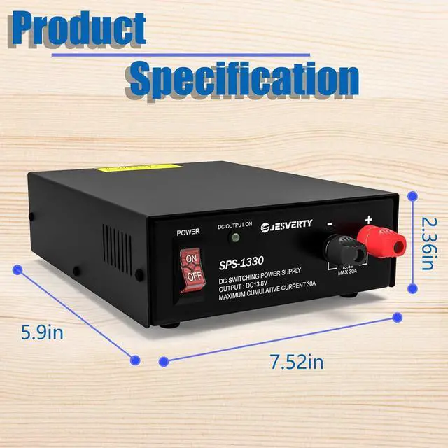 Alt view image 6 of 7 - Universal Compact Bench Power Supply - 30 Amp Regulated Home Lab Benchtop AC-to-DC Converter for CB/HAM/Amateur Radio with 13.8V Fixed OutputScrew-Type Terminals, Cooling Fan - SPS-1330