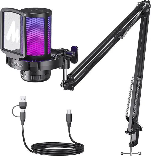 Main image of MAONO USB Gaming Microphone with Noise Cancellation, RGB Condenser Microphone for Streaming, Podcasts, Twitch, YouTube, Discord, PC, Computer, Mac, PS4, PS5, DGM20S Purple Black