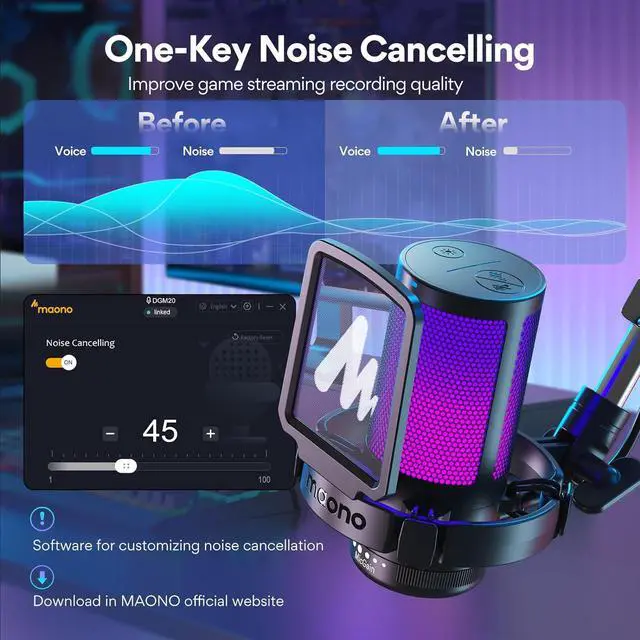 Alt view image 2 of 7 - MAONO USB Gaming Microphone with Noise Cancellation, RGB Condenser Microphone for Streaming, Podcasts, Twitch, YouTube, Discord, PC, Computer, Mac, PS4, PS5, DGM20S Purple Black
