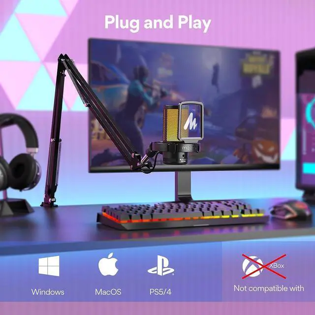 Alt view image 6 of 7 - MAONO USB Gaming Microphone with Noise Cancellation, RGB Condenser Microphone for Streaming, Podcasts, Twitch, YouTube, Discord, PC, Computer, Mac, PS4, PS5, DGM20S Purple Black