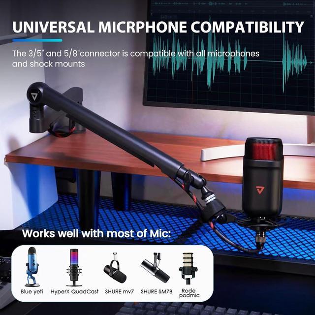 Alt view image 6 of 7 - Microphone Boom Arm, Low Profile Mic Stand with Cable Management,Desk Clamp, Versatile Mounting, All-Metal and Fully Adjustable Mic Arm for Streaming, Gaming, Home Office,Universal