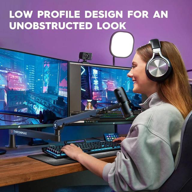 Alt view image 2 of 7 - Microphone Boom Arm, Low Profile Mic Stand with Cable Management,Desk Clamp, Versatile Mounting, All-Metal and Fully Adjustable Mic Arm for Streaming, Gaming, Home Office,Universal