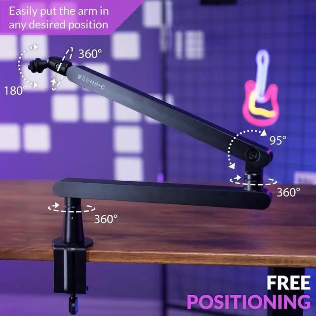 Alt view image 4 of 7 - Low Profile Microphone Boom Arm, 360° Rotatable Mic Stand, Low Profile Microphone arm for streaming with Built-in Cable Management, Professional Microphone Holder, Mic Boom Arm Black