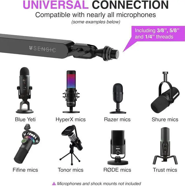 Alt view image 2 of 7 - Low Profile Microphone Boom Arm, 360° Rotatable Mic Stand, Low Profile Microphone arm for streaming with Built-in Cable Management, Professional Microphone Holder, Mic Boom Arm Black
