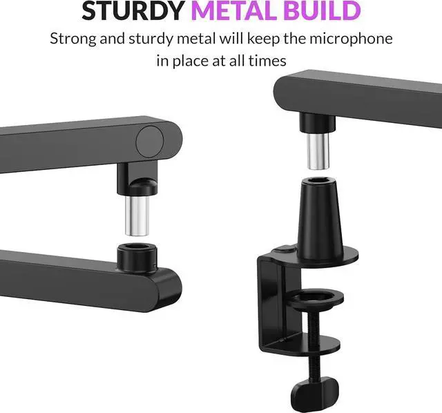 Alt view image 6 of 7 - Low Profile Microphone Boom Arm, 360° Rotatable Mic Stand, Low Profile Microphone arm for streaming with Built-in Cable Management, Professional Microphone Holder, Mic Boom Arm Black
