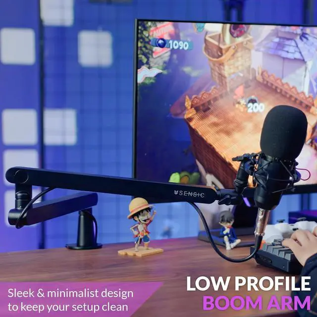 Alt view image 3 of 7 - Low Profile Microphone Boom Arm, 360° Rotatable Mic Stand, Low Profile Microphone arm for streaming with Built-in Cable Management, Professional Microphone Holder, Mic Boom Arm Black