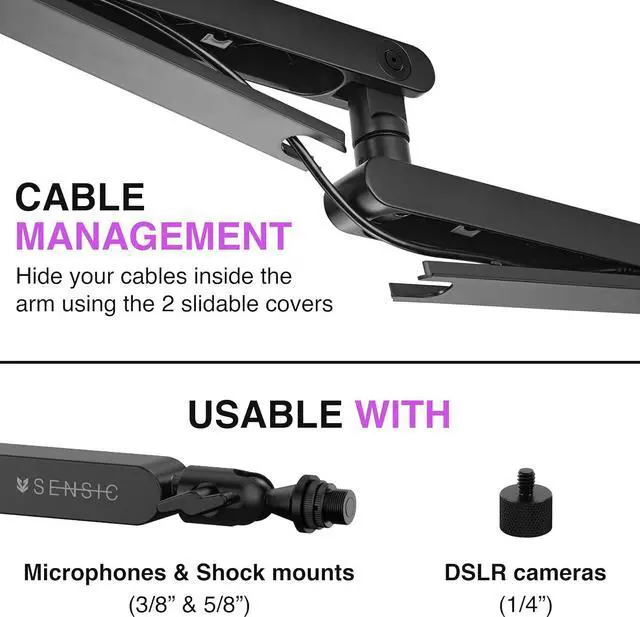 Alt view image 5 of 7 - Low Profile Microphone Boom Arm, 360° Rotatable Mic Stand, Low Profile Microphone arm for streaming with Built-in Cable Management, Professional Microphone Holder, Mic Boom Arm Black