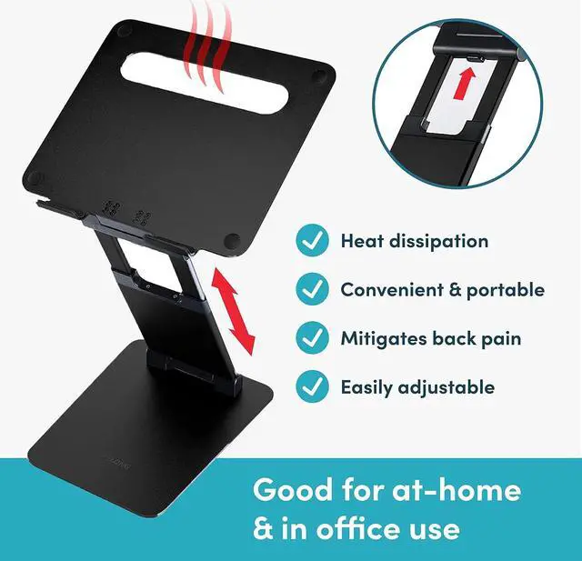 Alt view image 4 of 5 - Ergonomic Laptop Stand For Desk, Adjustable Height Up To 20", Laptop Riser Computer Stand For Laptop, Portable Laptop Stands, Fits All MacBook, Laptops 10 15 17 Inches, Pulpit Laptop Holder Desk Stand