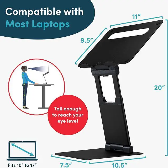 Alt view image 5 of 5 - Ergonomic Laptop Stand For Desk, Adjustable Height Up To 20", Laptop Riser Computer Stand For Laptop, Portable Laptop Stands, Fits All MacBook, Laptops 10 15 17 Inches, Pulpit Laptop Holder Desk Stand