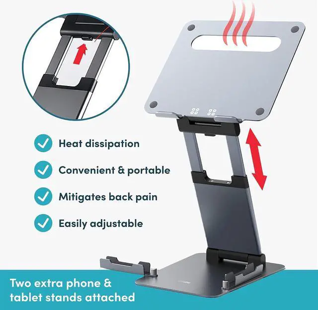 Alt view image 4 of 5 - Ergonomic Laptop Stand for Desk, Adjustable Height up to 20", Laptop Riser Computer Pulpit Stand for Laptop, Portable Laptop Stands, Fits MacBook, Laptops 10 15 17 inches Laptop Holder and Laptop Desk