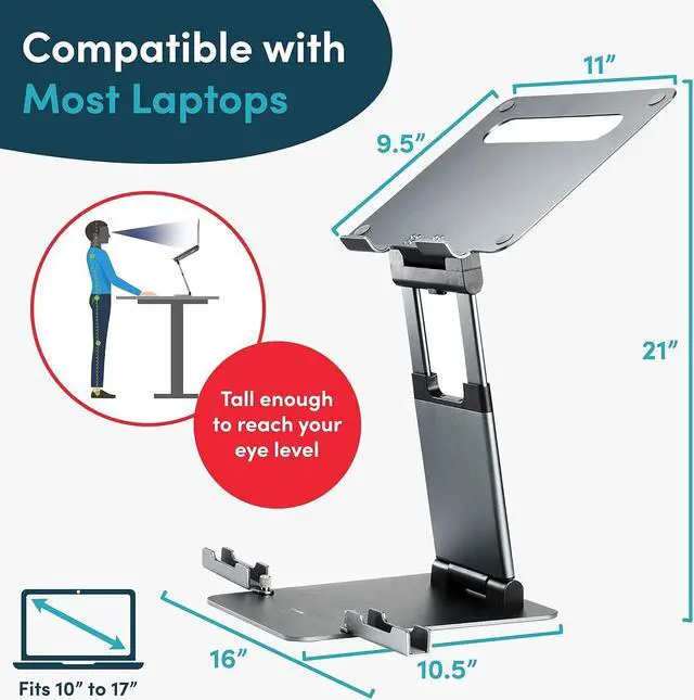 Alt view image 5 of 5 - Ergonomic Laptop Stand for Desk, Adjustable Height up to 20", Laptop Riser Computer Pulpit Stand for Laptop, Portable Laptop Stands, Fits MacBook, Laptops 10 15 17 inches Laptop Holder and Laptop Desk