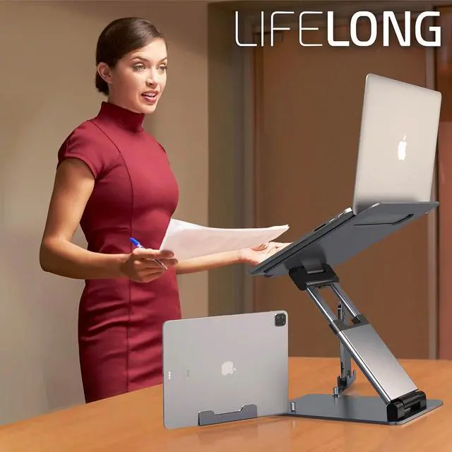 Alt view image 2 of 5 - Ergonomic Laptop Stand for Desk, Adjustable Height up to 20", Laptop Riser Computer Pulpit Stand for Laptop, Portable Laptop Stands, Fits MacBook, Laptops 10 15 17 inches Laptop Holder and Laptop Desk