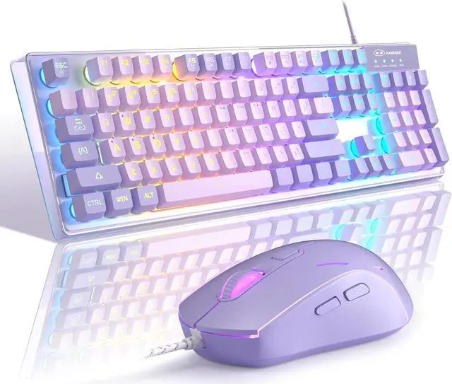 Main image of Gaming Keyboard and Mouse Combo, K1 RGB LED Backlit Keyboard with 104 Key Computer PC Gaming Keyboard for PC/Laptop (Purple)