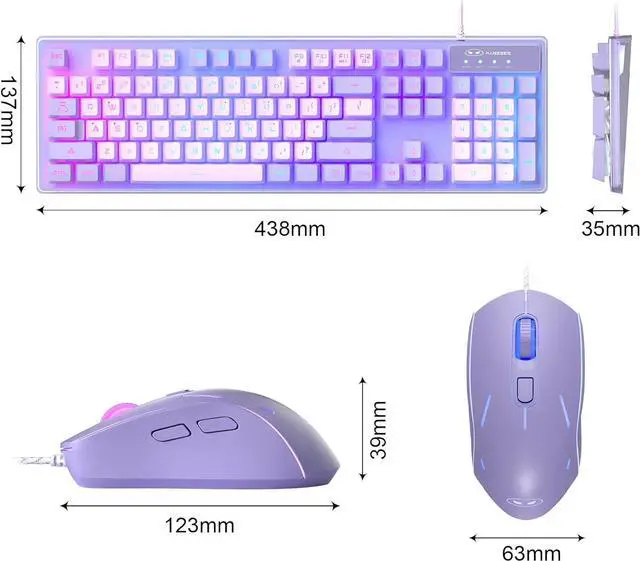 Alt view image 7 of 7 - Gaming Keyboard and Mouse Combo, K1 RGB LED Backlit Keyboard with 104 Key Computer PC Gaming Keyboard for PC/Laptop (Purple)