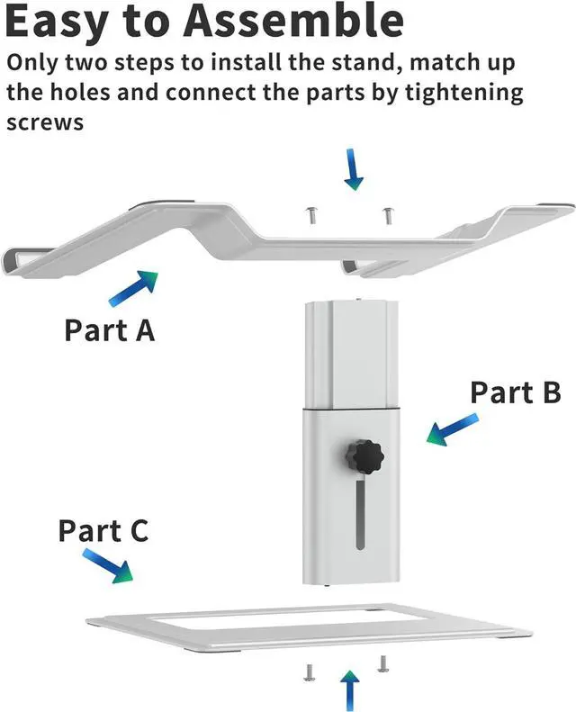 Alt view image 5 of 7 - Adjustable Laptop Stand for Desk, Computer Stand, Ergonomic Laptop Riser Holder Compatible with 10 to 17.3 Inches Notebook PC Computer, Aluminum Black Silver
