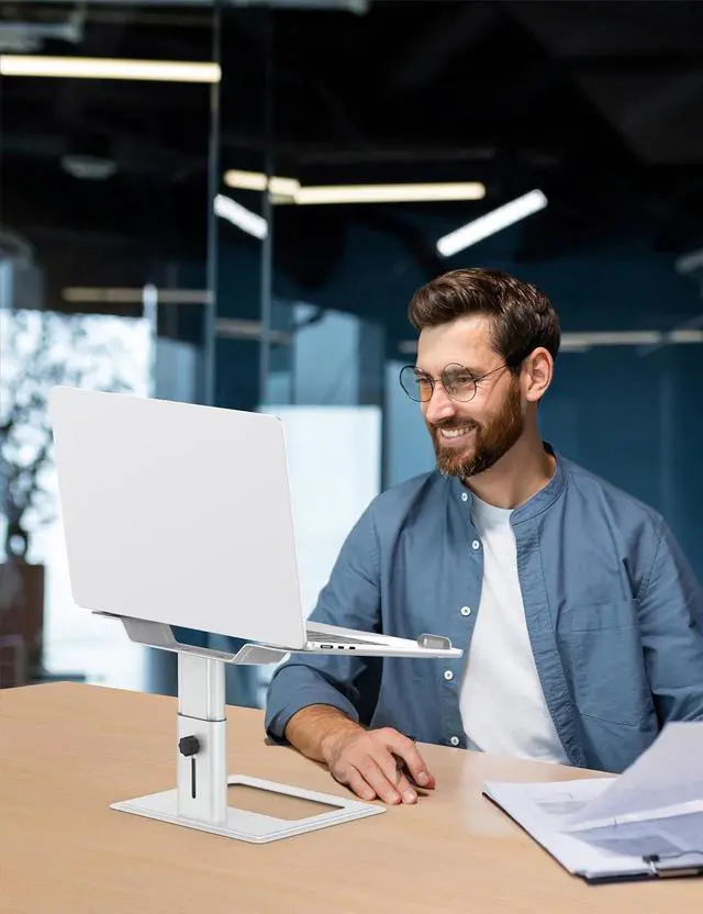 Alt view image 7 of 7 - Adjustable Laptop Stand for Desk, Computer Stand, Ergonomic Laptop Riser Holder Compatible with 10 to 17.3 Inches Notebook PC Computer, Aluminum Black Silver