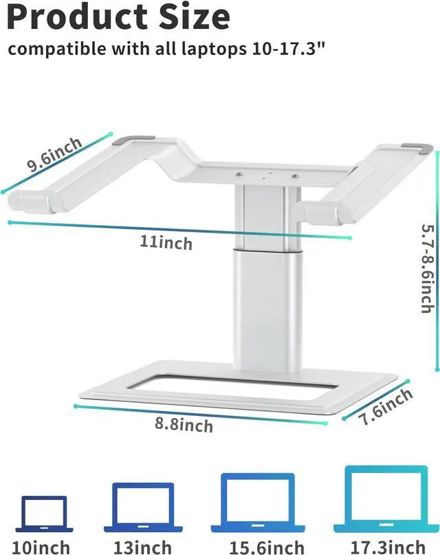 Alt view image 2 of 7 - Adjustable Laptop Stand for Desk, Computer Stand, Ergonomic Laptop Riser Holder Compatible with 10 to 17.3 Inches Notebook PC Computer, Aluminum Black Silver