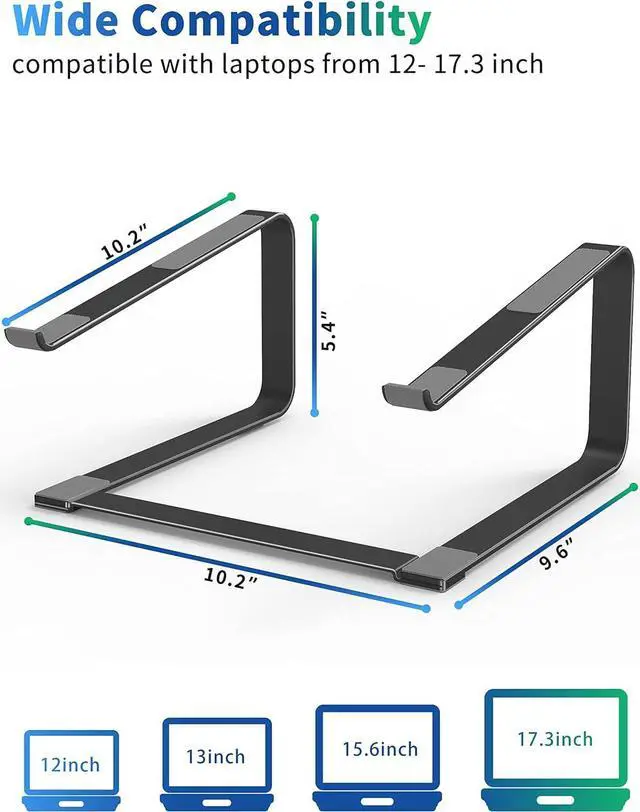 Alt view image 2 of 7 - Laptop Stand for Desk, Metal Computer Riser, Heavy Stable PC Holder, Ergonomic Laptops Elevator for 12 to 17.3 Inches Notebook Computer