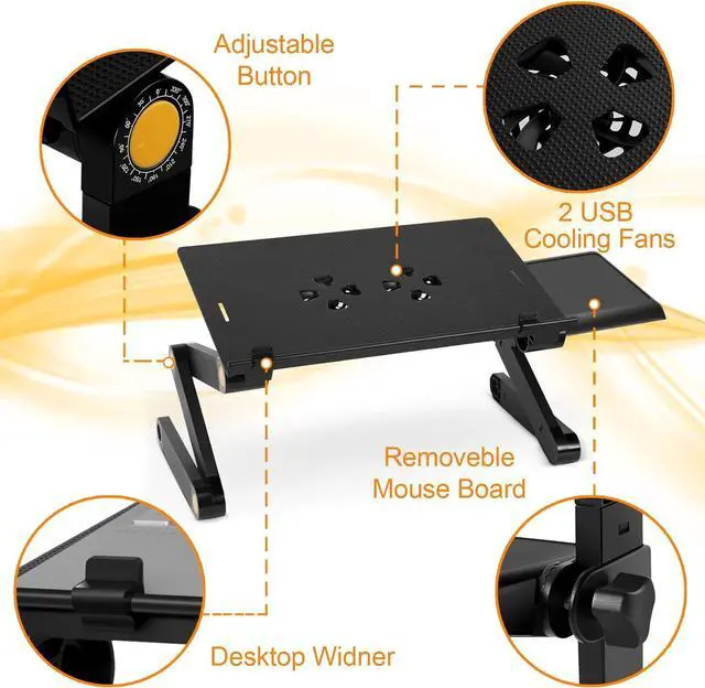 Alt view image 4 of 7 - Adjustable Laptop Stand, Uten Laptop Desk for up to 17" Laptops, Portable Laptop Table Stand for with 1 Strengthened CPU Fans, Detachable Mouse Pad, Ergonomic Lap Desk, Office Stands(Black)