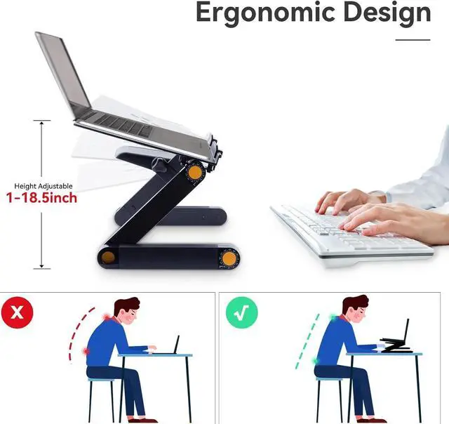 Alt view image 6 of 7 - Adjustable Laptop Stand, Uten Laptop Desk for up to 17" Laptops, Portable Laptop Table Stand for with 1 Strengthened CPU Fans, Detachable Mouse Pad, Ergonomic Lap Desk, Office Stands(Black)